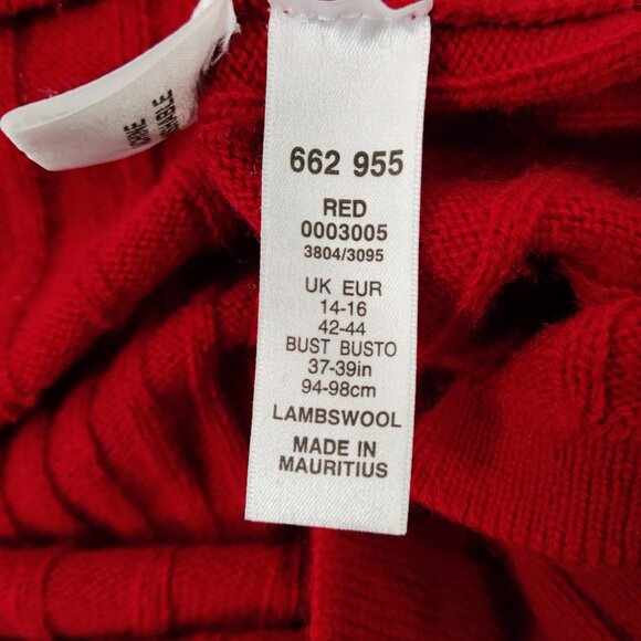 BHS Women's Sweater Size 14 - 16 Red LambsWool Ribbed Knitwear Winter Warm Comfy - Picture 4 of 7